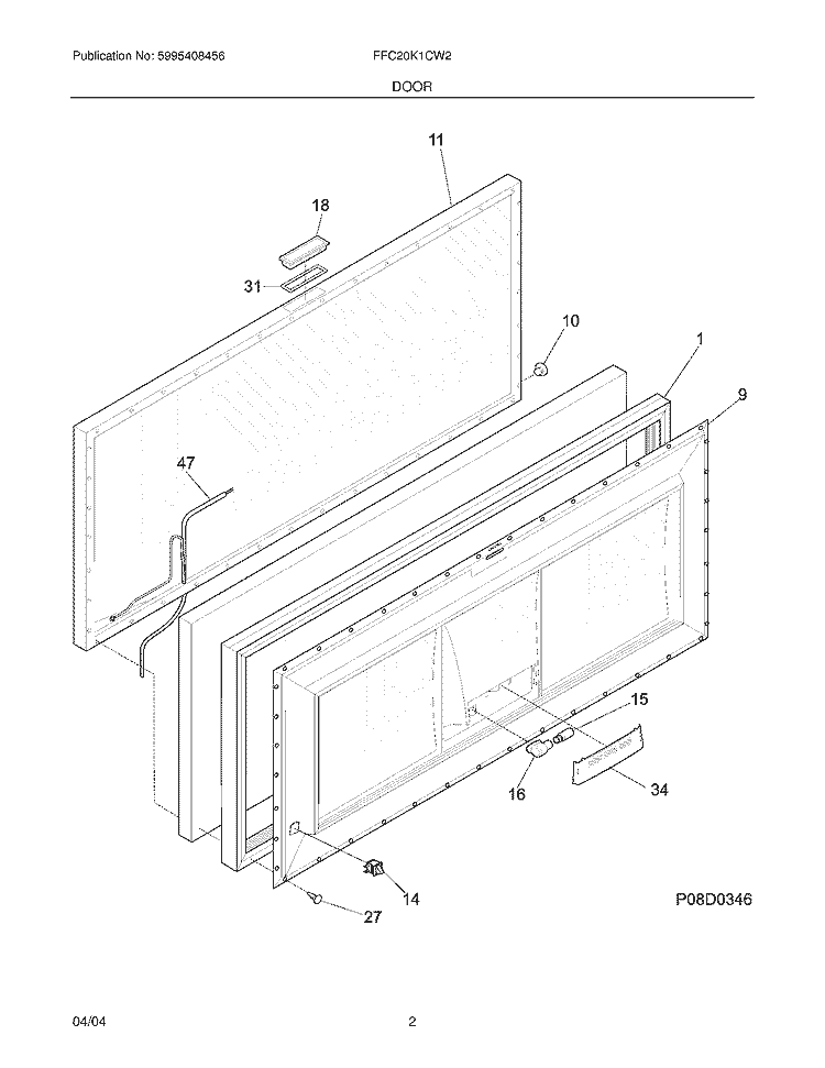 DOOR Diagram and Parts List for FFC20K1CW2  Frigidaire Freezer