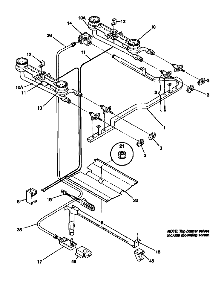BURNER Diagram and Parts List for WGF323BADC  Frigidaire Range