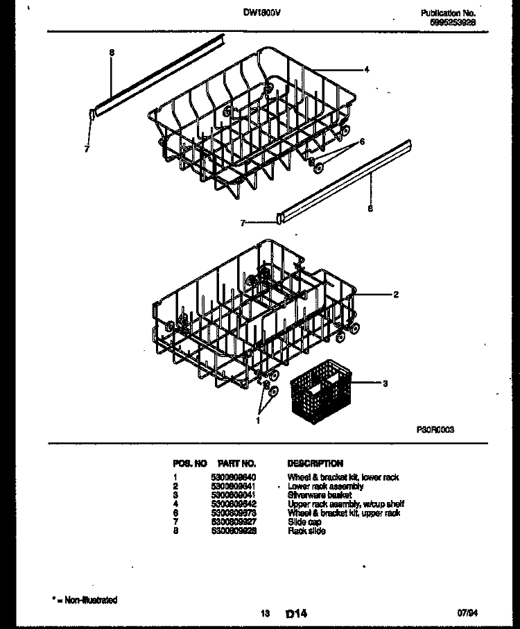 RACKS AND TRAYS Diagram and Parts List for DW1800V1  Frigidaire Dishwasher