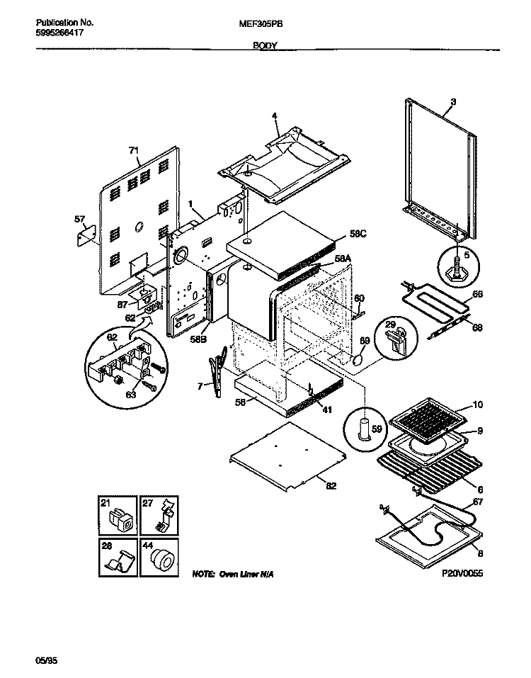 BODY Diagram and Parts List for MEF305PBDA  Kelvinator Range