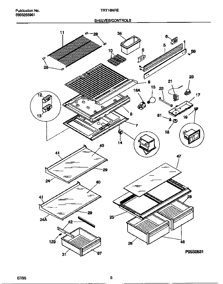 SHELVES / CONTROLS Diagram and Parts List for TRT18NREW0  Tappan Refrigerator
