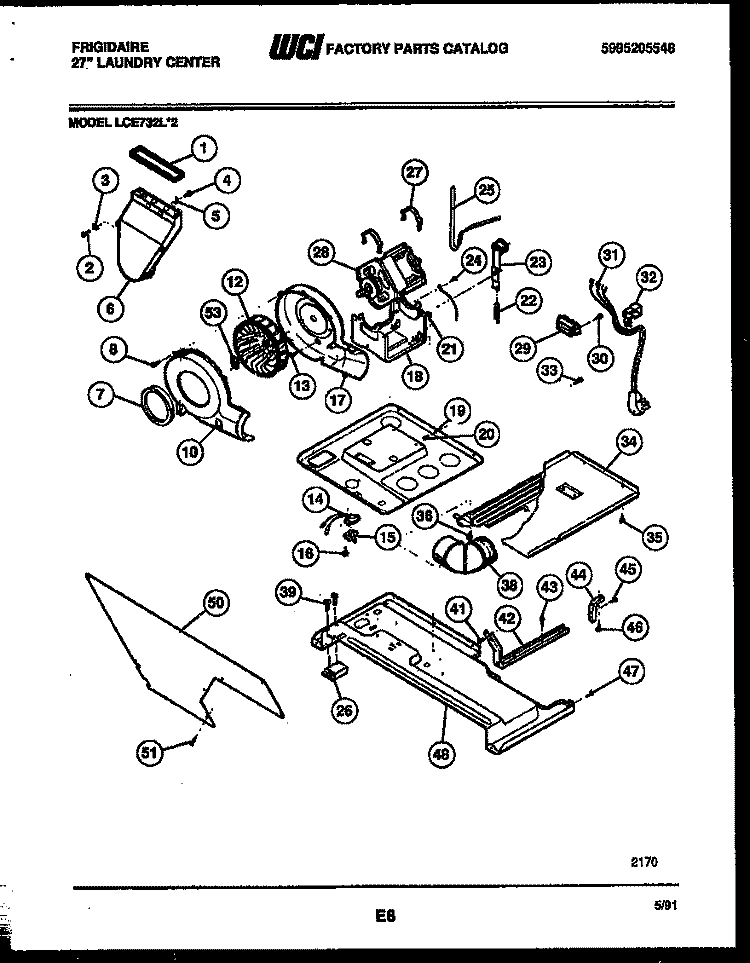 MOTOR, BLOWER AND BODY ASSEMBLY Diagram and Parts List for LCE732LL2  Frigidaire Washer Dryer Combo