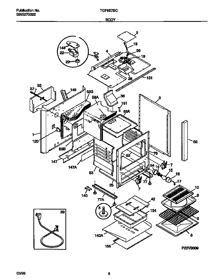 BODY Diagram and Parts List for TGF657BCBA  Tappan Range