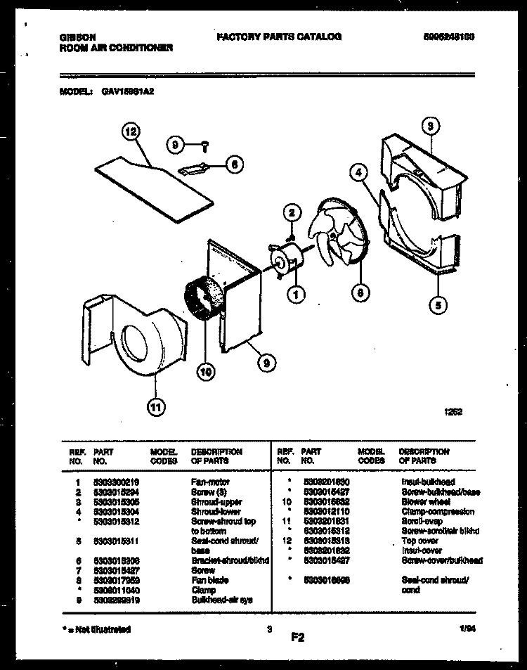AIR HANDLING PARTS Diagram and Parts List for GAV158S1A2  Gibson Air Conditioner
