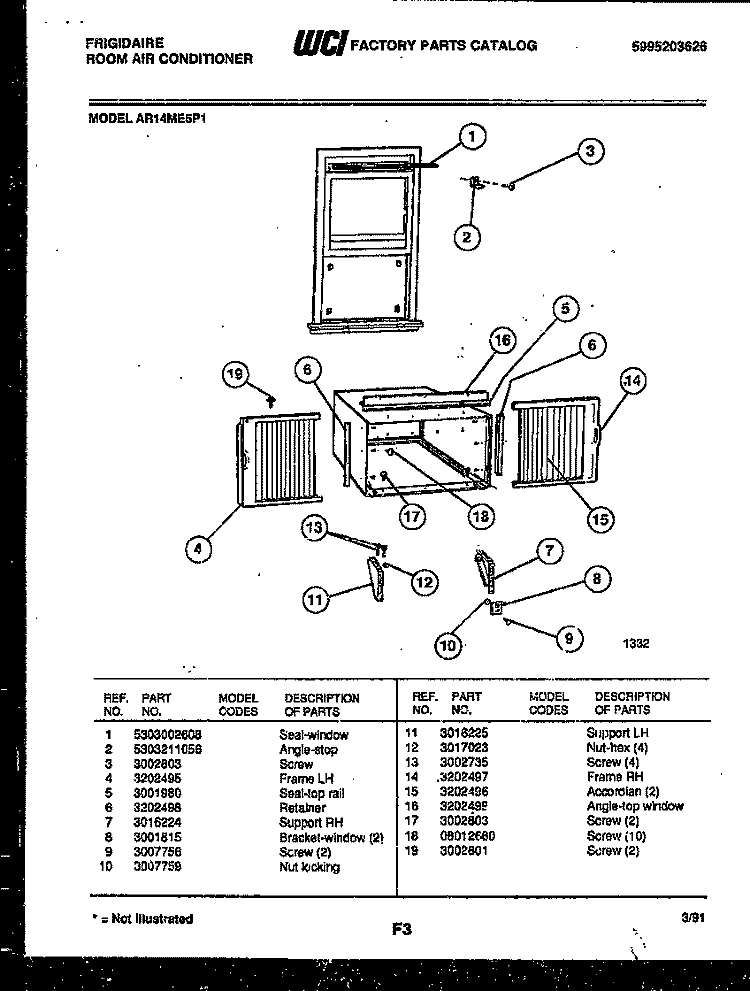 WINDOW MOUNTING PARTS Diagram and Parts List for AR14ME5P1  Frigidaire Air Conditioner