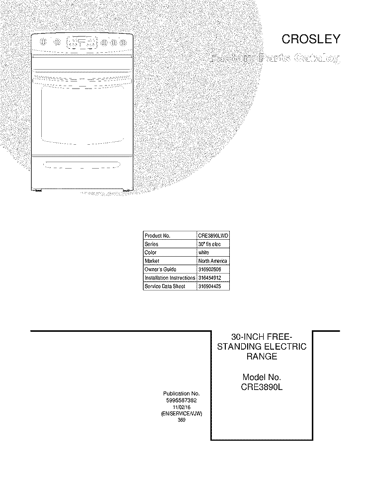 COVER Diagram and Parts List for CRE3890LWD  Electrolux Range