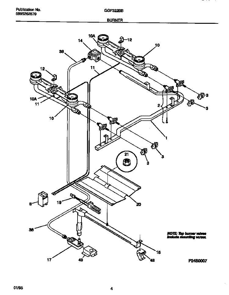 BURNER Diagram and Parts List for GGF322BBDB  Gibson Range