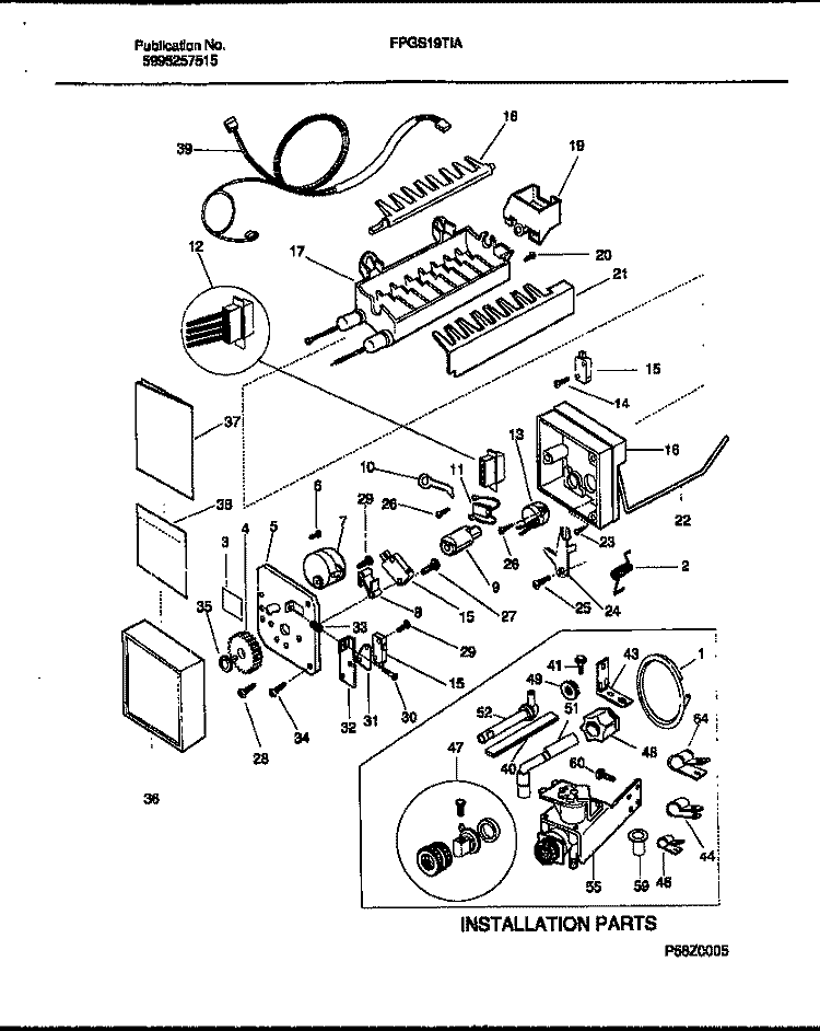 ICE MAKER AND INSTALLATION PARTS Diagram and Parts List for FPGC18TAL2  Frigidaire Refrigerator