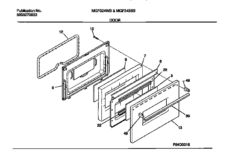DOOR Diagram and Parts List for MGF324WBSC  Frigidaire Range
