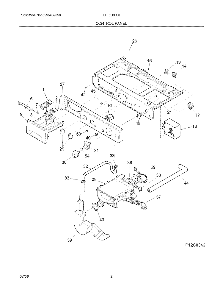 CONTROL PANEL Diagram and Parts List for LTF530FS0  Frigidaire Washer