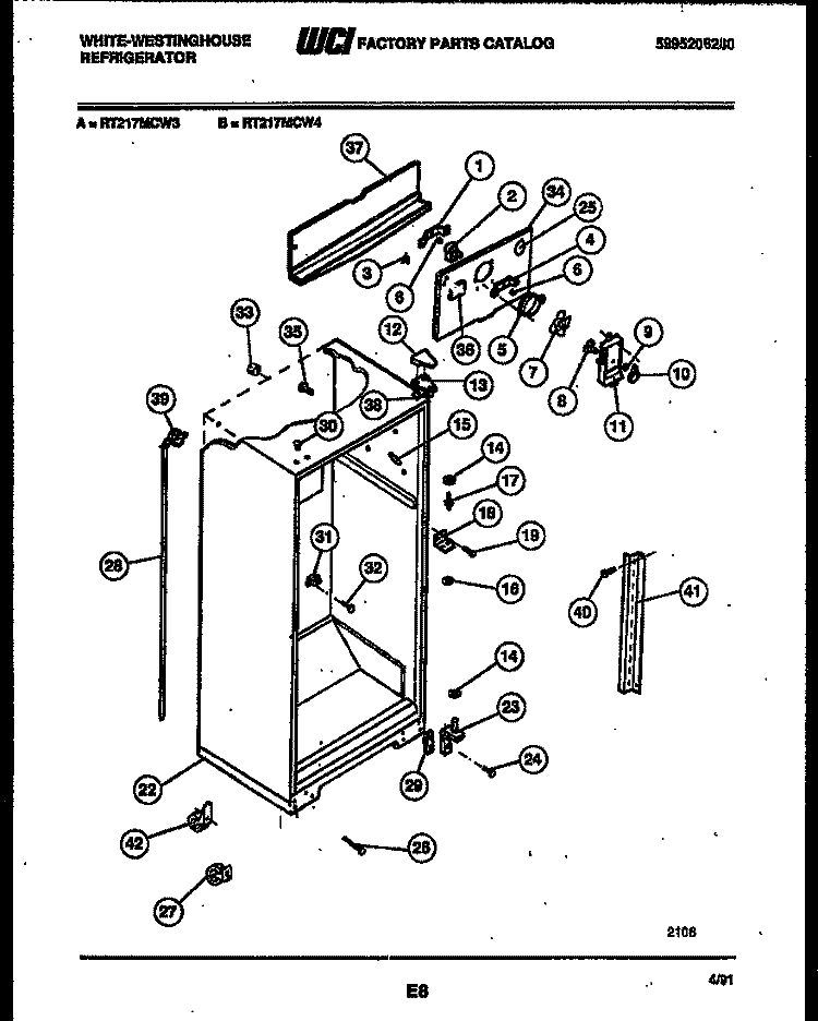 CABINET PARTS Diagram and Parts List for RT217MCW3  Frigidaire Refrigerator