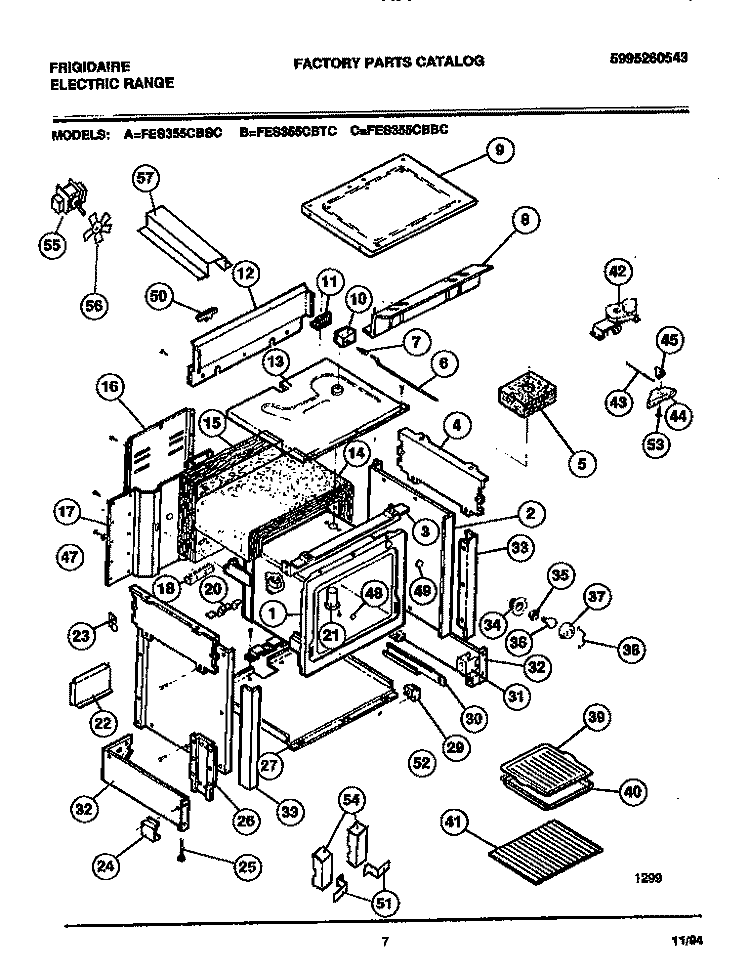 BODY Diagram and Parts List for FES355CBSC  Frigidaire Range