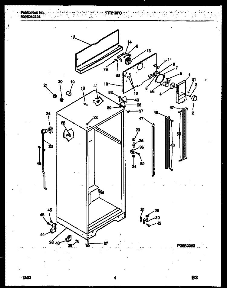 CABINET PARTS Diagram and Parts List for RT219PCD1  Frigidaire Refrigerator