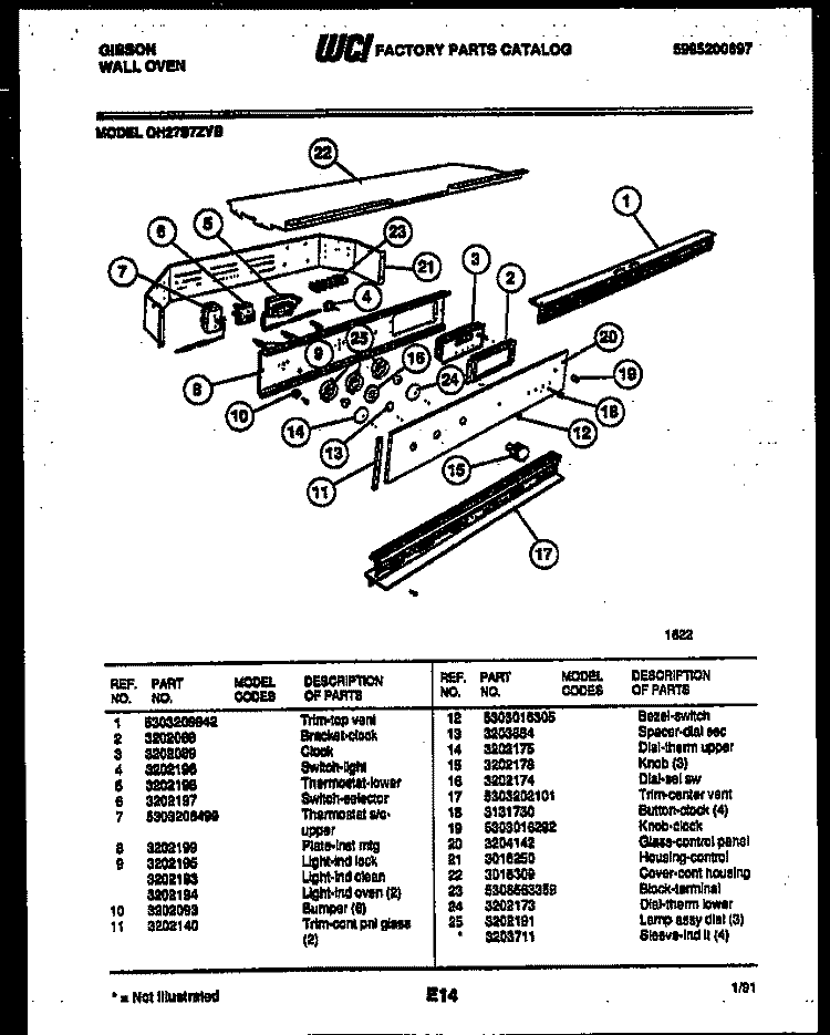CONSOLE AND CONTROL PARTS Diagram and Parts List for OH27S7ZYB  Gibson Wall Oven
