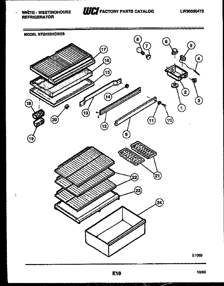 SHELVES AND SUPPORTS Diagram and Parts List for RTG153HCH2B  Frigidaire Refrigerator