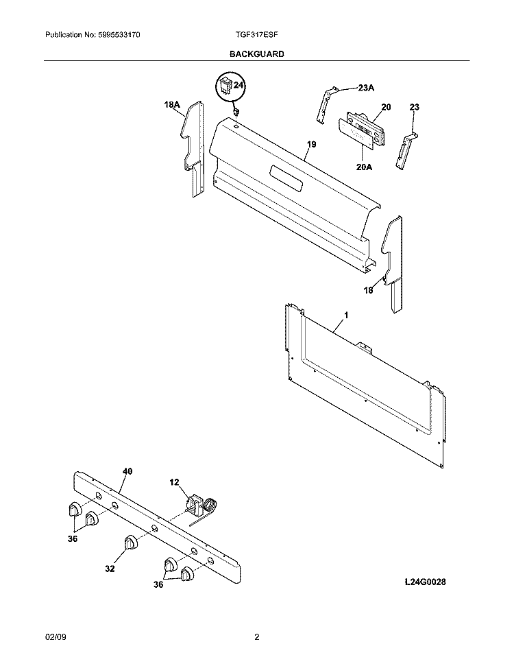 BACKGUARD Diagram and Parts List for TGF317ESF  Tappan Range
