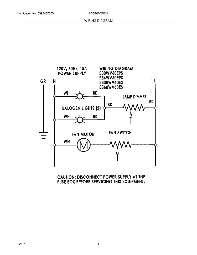 WIRING DIAGRAM Diagram and Parts List for E308WV60ES  Electrolux Range Hood