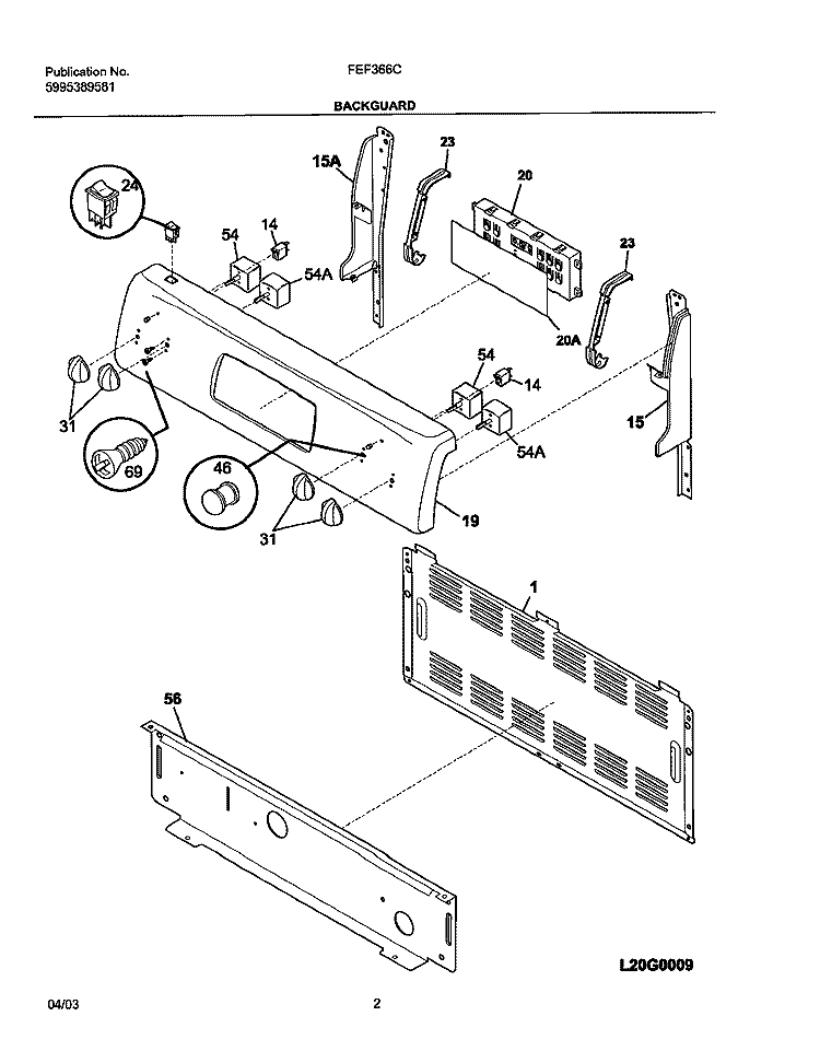 BACKGUARD Diagram and Parts List for FEF366CQA  Frigidaire Range