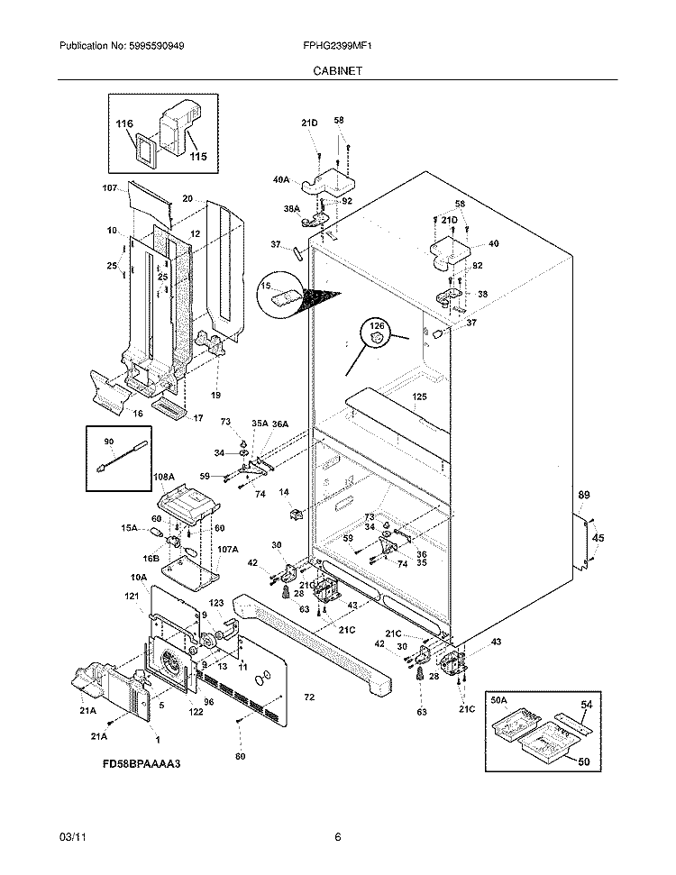 CABINET Diagram and Parts List for FPHG2399MF1  Frigidaire Refrigerator