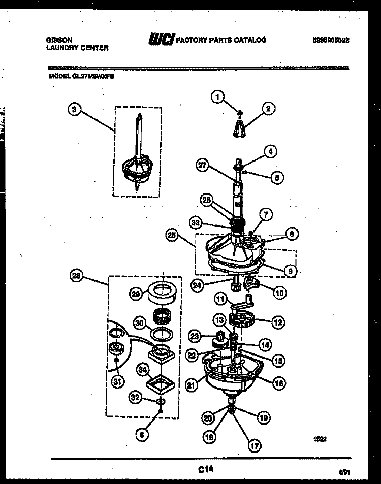 TRANSMISSION PARTS Diagram and Parts List for GL27M6WXFB  Gibson Washer Dryer Combo