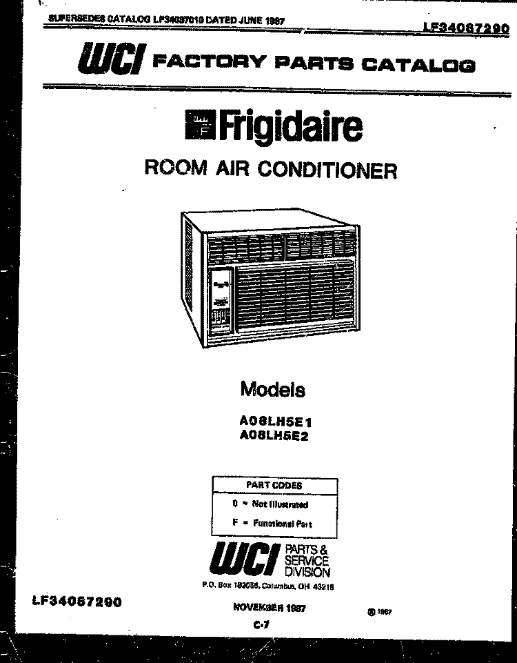 COVER Diagram and Parts List for A08LH5E2  Frigidaire Air Conditioner