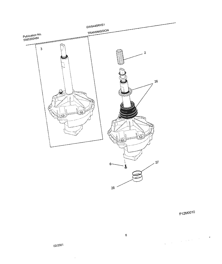 TRANSMISSION Diagram and Parts List for GWS445RHS1  Gibson Washer