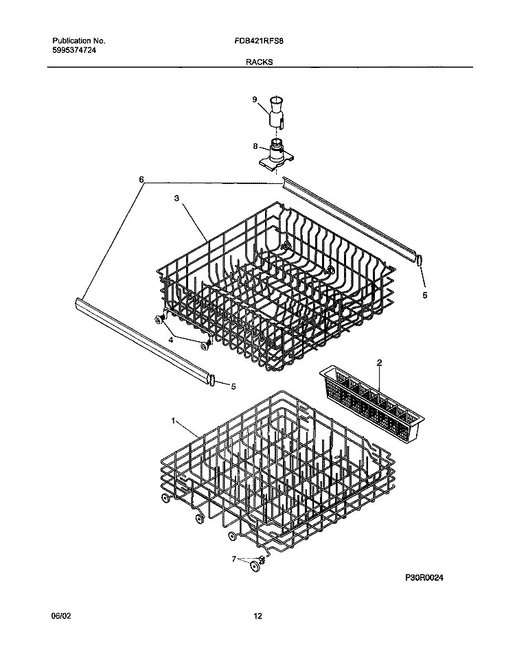 RACKS Diagram and Parts List for FDB421RFS8  Frigidaire Dishwasher