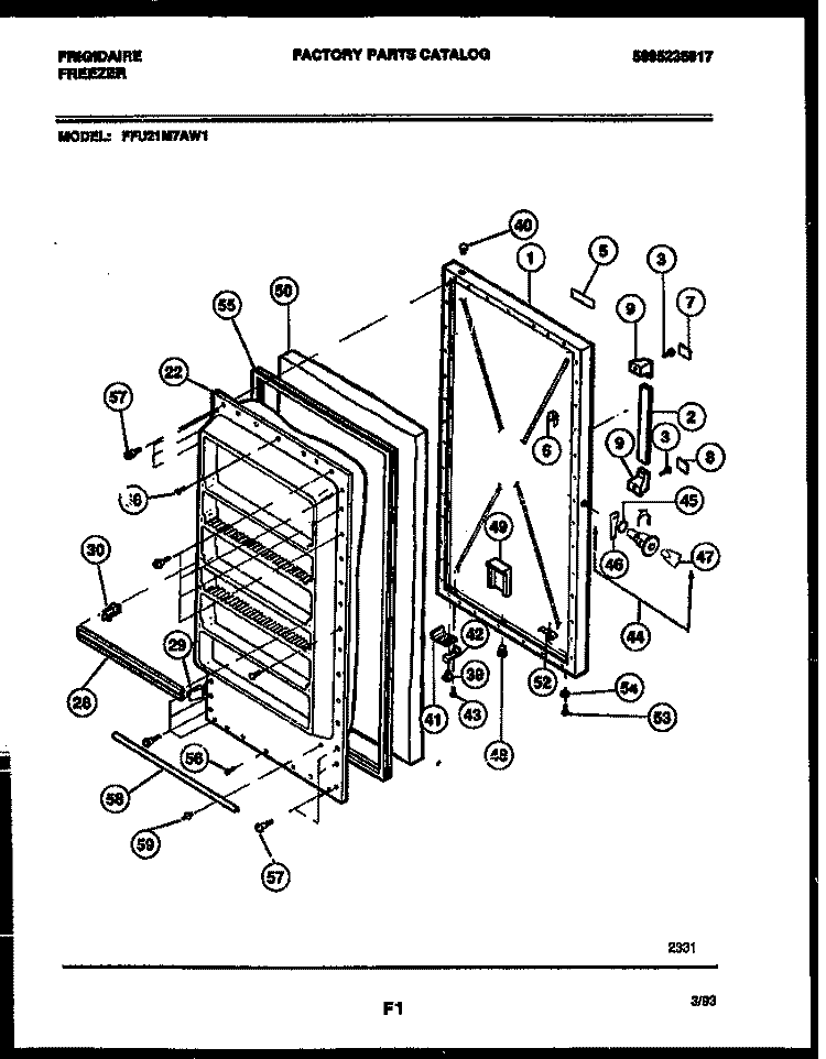 DOOR PARTS Diagram and Parts List for FFU21M7AW1  Frigidaire Freezer