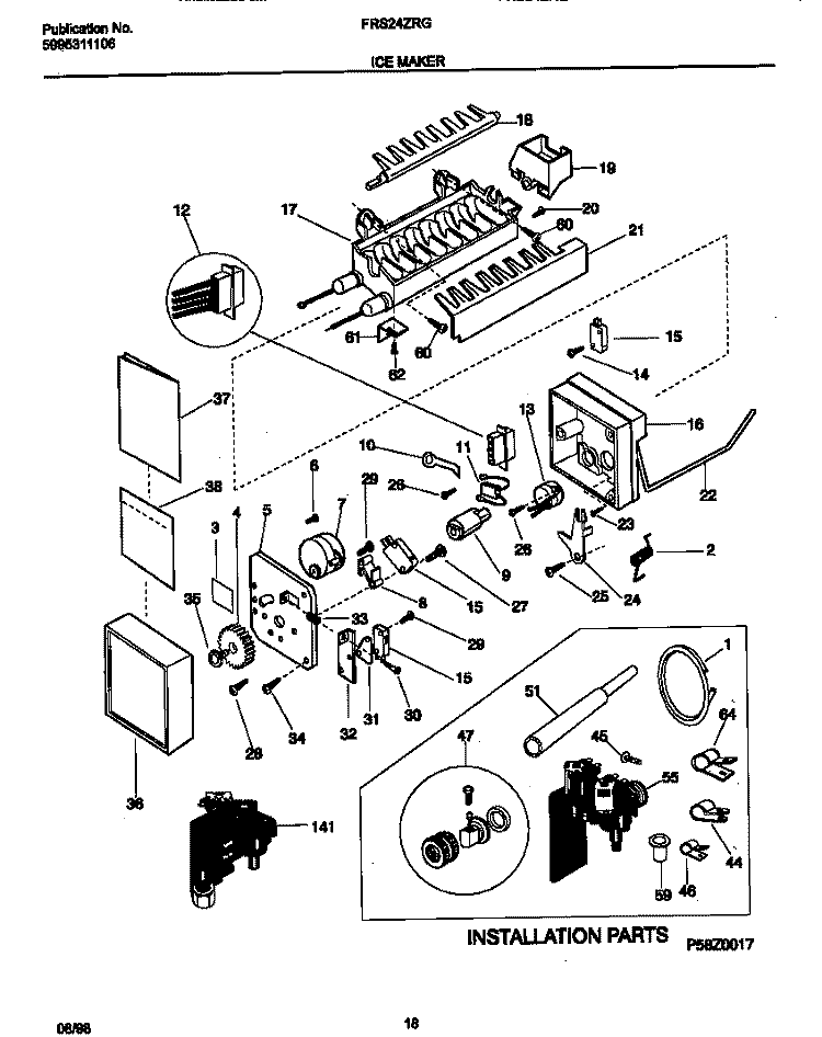ICE MAKER Diagram and Parts List for FRS24ZRGW0  Frigidaire Refrigerator