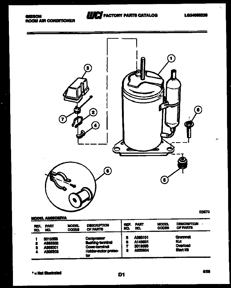 COMPRESSOR PARTS Diagram and Parts List for AM09C6EVA  Gibson Air Conditioner