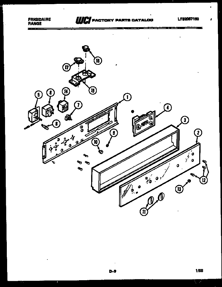 CONTROL PANEL Diagram and Parts List for RG74BCB1  Frigidaire Wall Oven