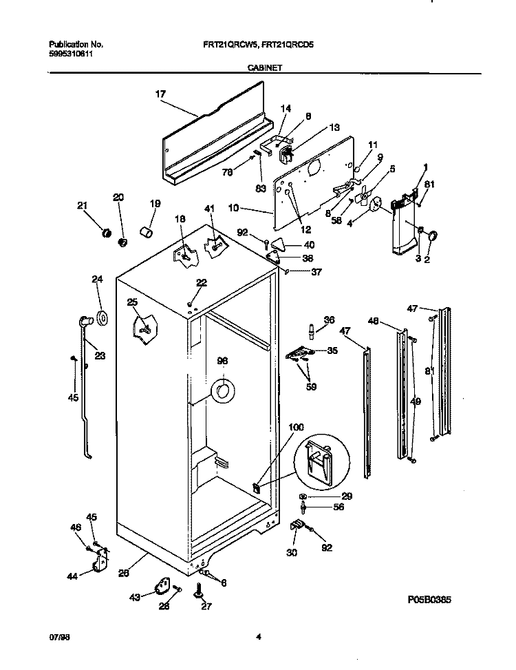 CABINET Diagram and Parts List for FRT21QRCD5  Frigidaire Refrigerator