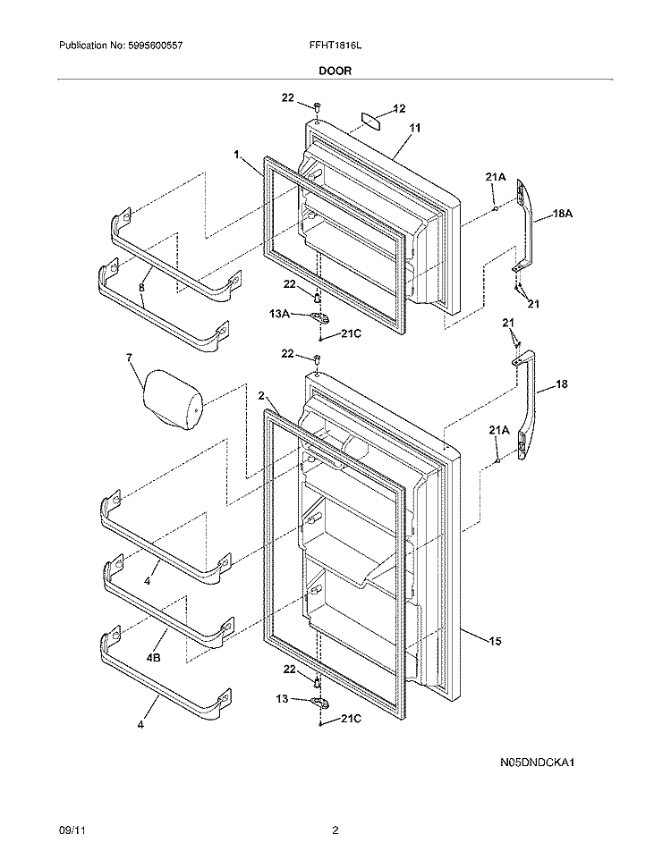 DOOR Diagram and Parts List for FFHT1816LK4  Frigidaire Refrigerator