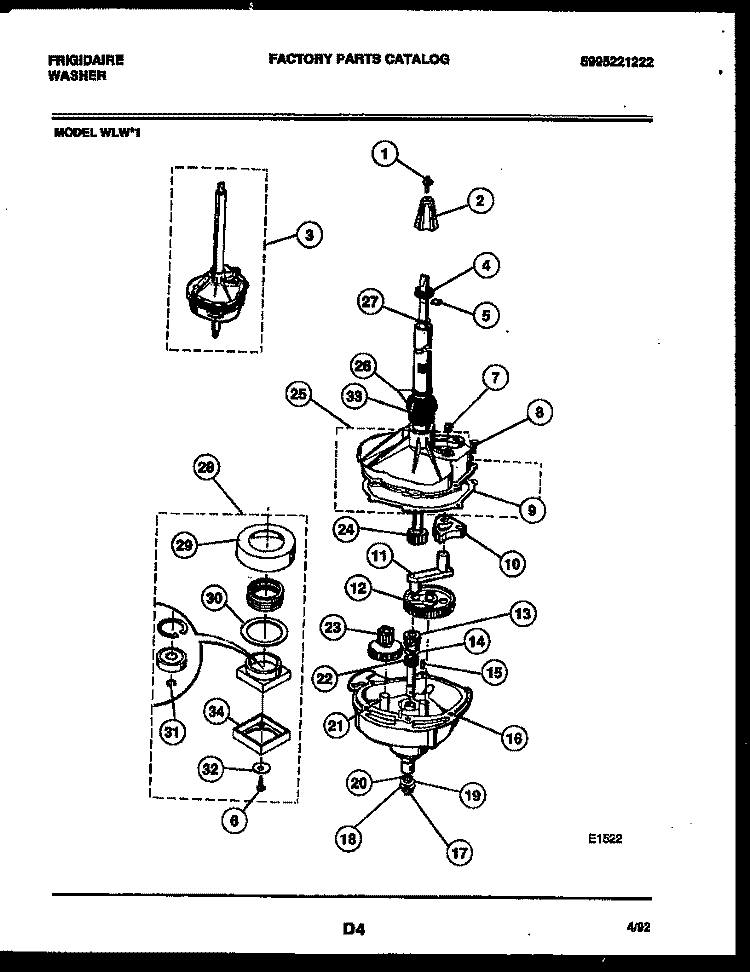 TRANSMISSION PARTS Diagram and Parts List for WLW1  Frigidaire Washer