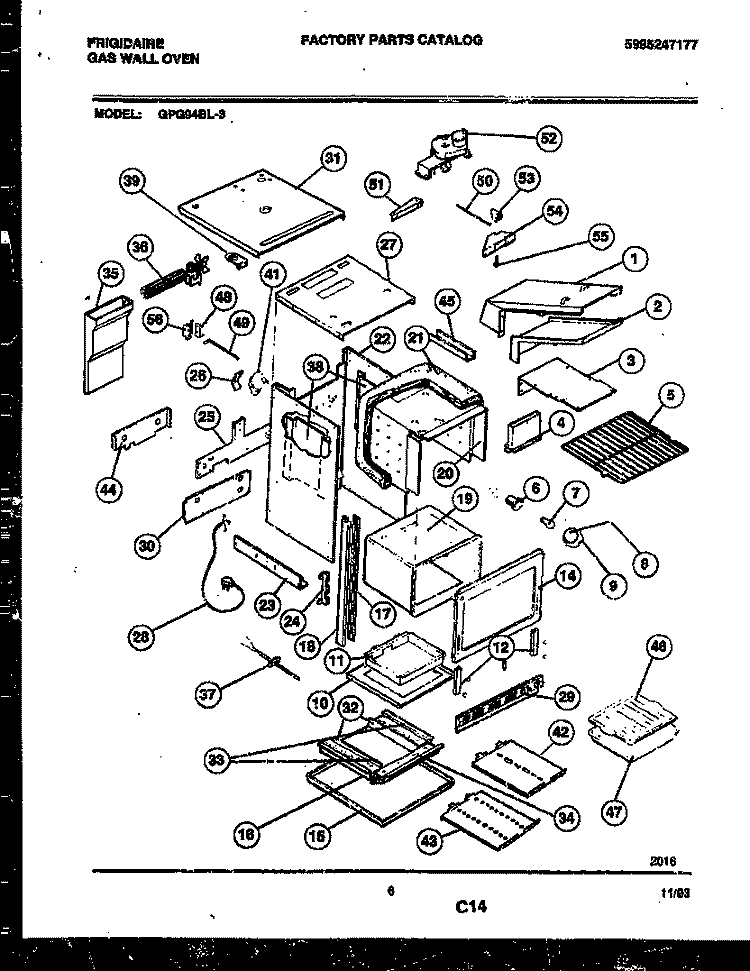 BODY PARTS Diagram and Parts List for GPG94BL3  Frigidaire Wall Oven