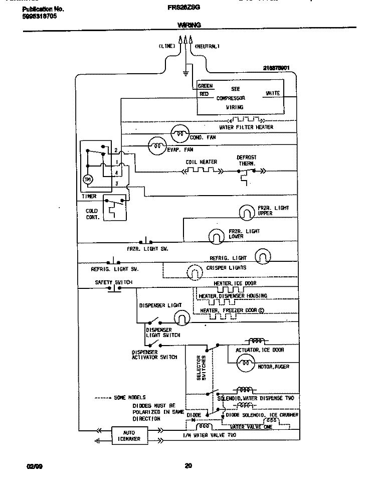 WIRING DIAGRAM Diagram and Parts List for FRS26ZSGB3  Frigidaire Refrigerator