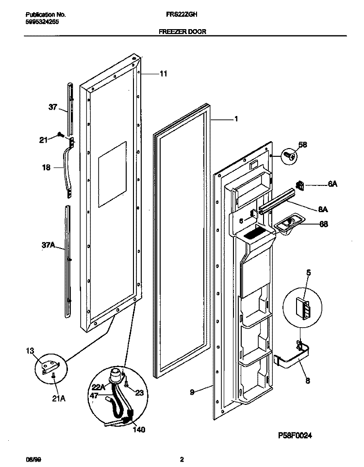 FREEZER DOOR Diagram and Parts List for FRS22ZGHD0  Frigidaire Refrigerator