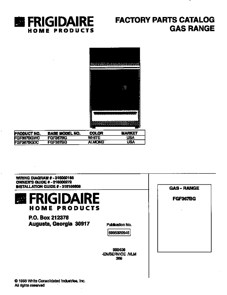 COVER Diagram and Parts List for FGF367BGDC  Frigidaire Range