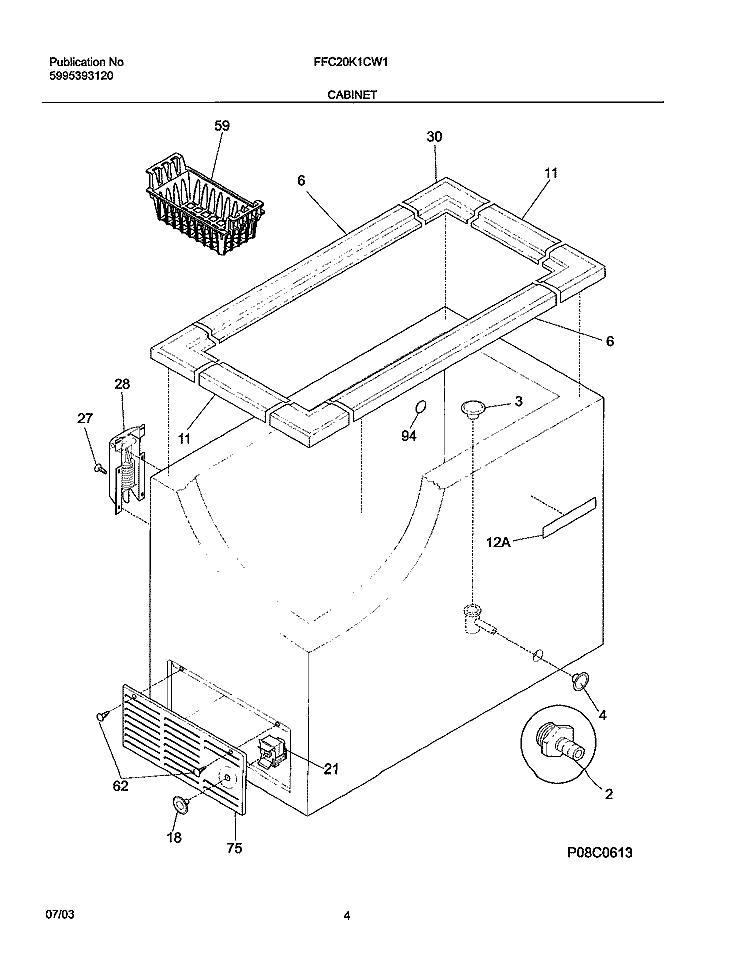 CABINET Diagram and Parts List for FFC20K1CW1  Frigidaire Freezer