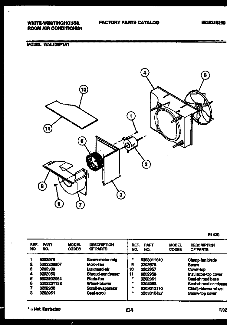 AIR HANDLING PARTS Diagram and Parts List for WAL129P1A1  Frigidaire Air Conditioner