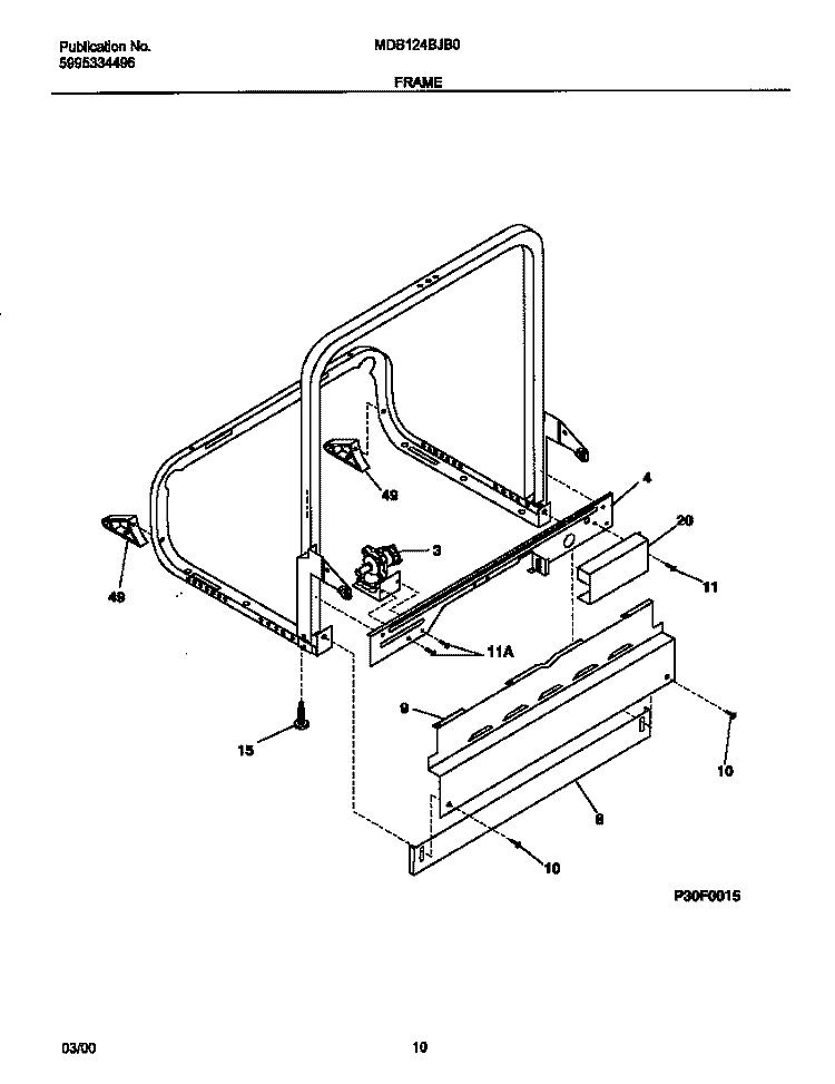 FRAME Diagram and Parts List for MDB124BJB0  Frigidaire Dishwasher