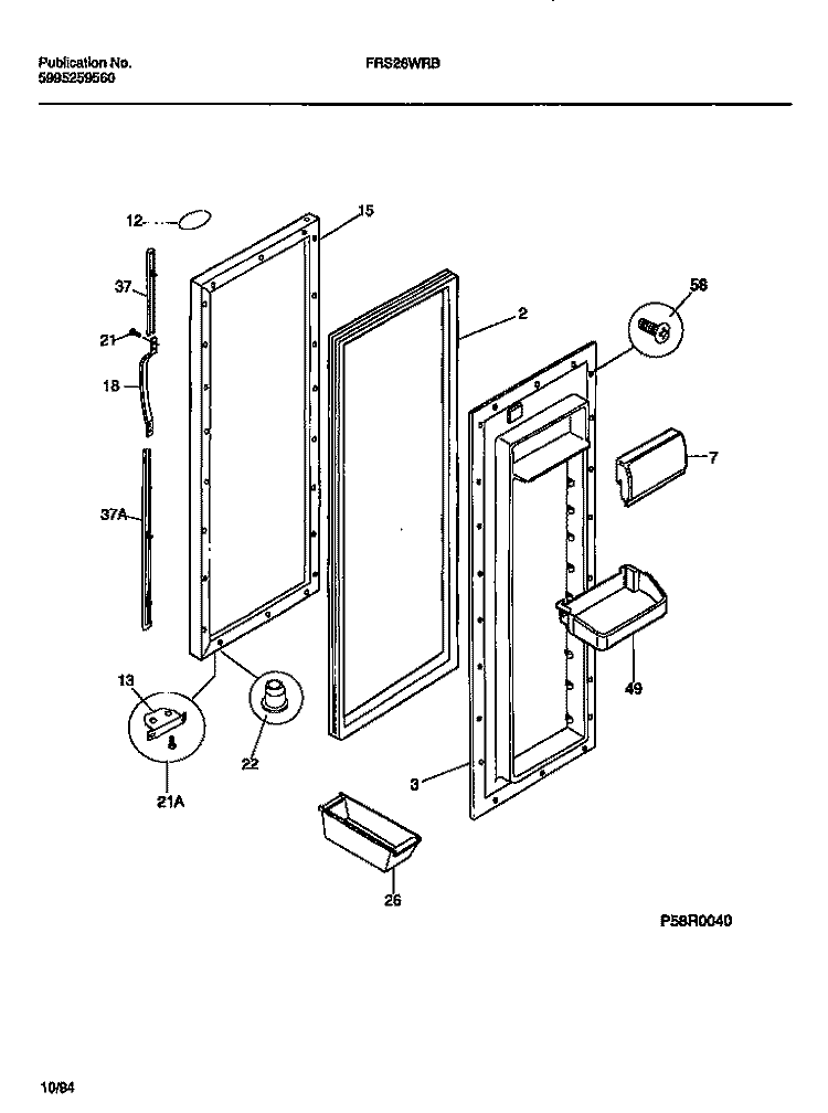 REFRIGERATOR DOOR SECTION Diagram and Parts List for FRS26WRBD0  Frigidaire Refrigerator