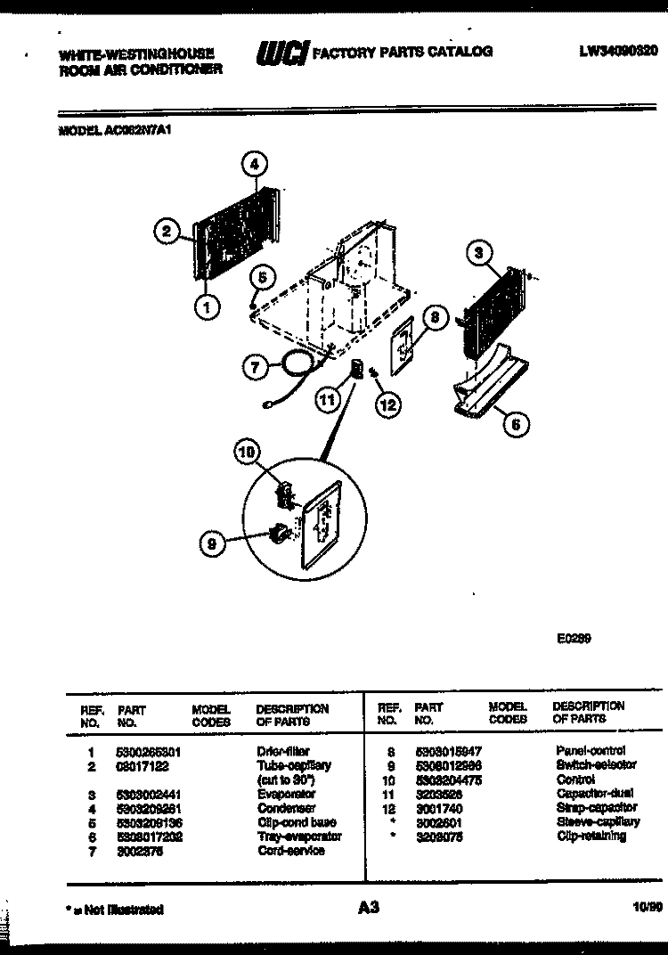 ELECTRICAL PARTS Diagram and Parts List for AC062N7A1  Frigidaire Air Conditioner