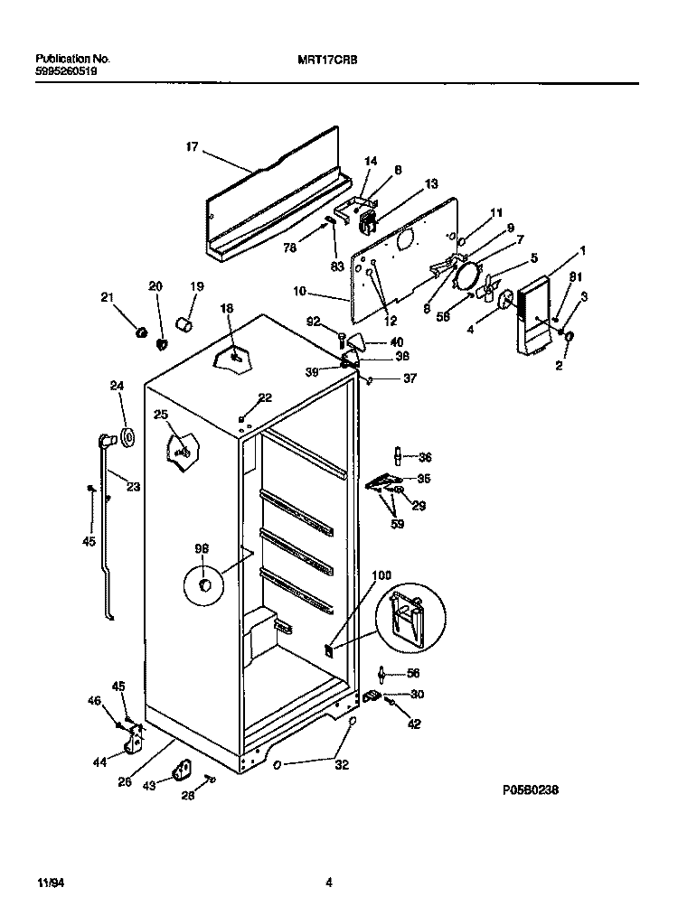 CABINET W / FAN ASSEMBLY Diagram and Parts List for MRT17CRBD2  Frigidaire Refrigerator