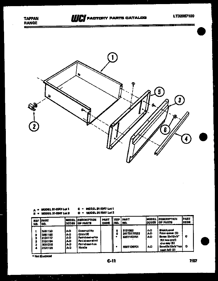 DRAWER PARTS Diagram and Parts List for 31-3347-66-01  Tappan Range