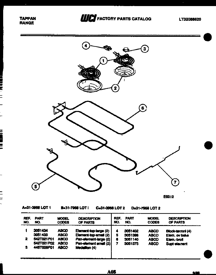 BROILER PARTS Diagram and Parts List for 31-3968-66-02  Tappan Range