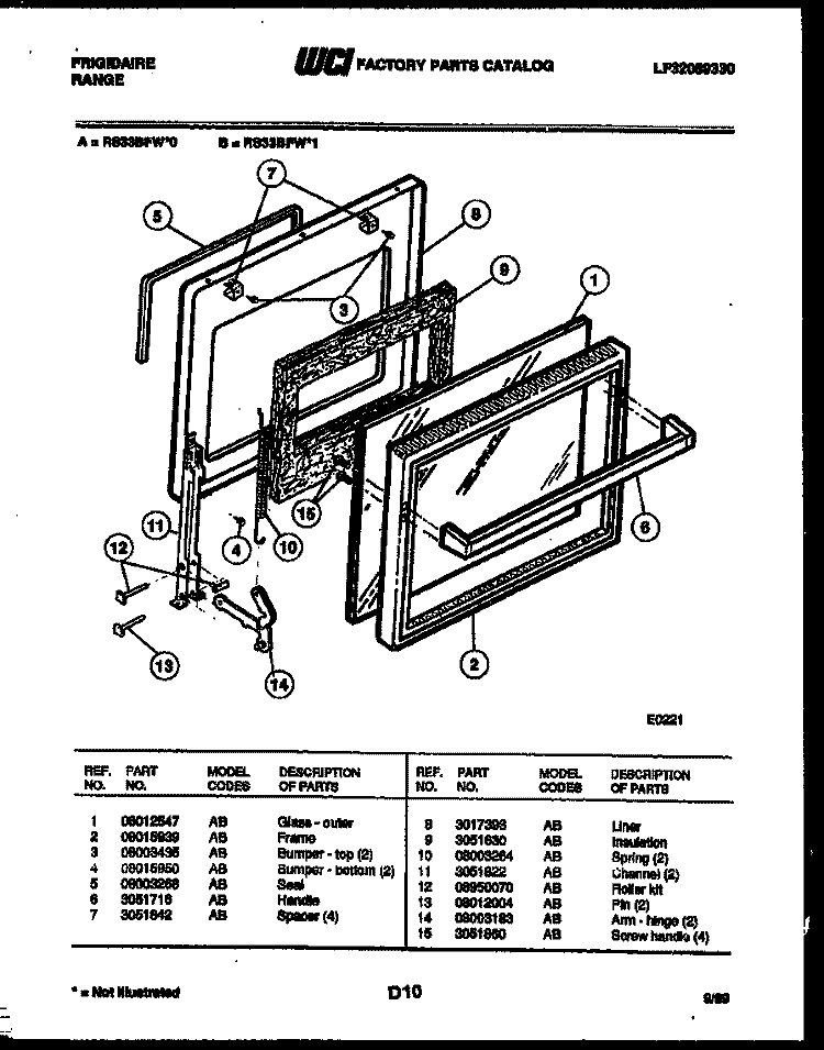 DOOR PARTS Diagram and Parts List for RS33BFL1  Frigidaire Range