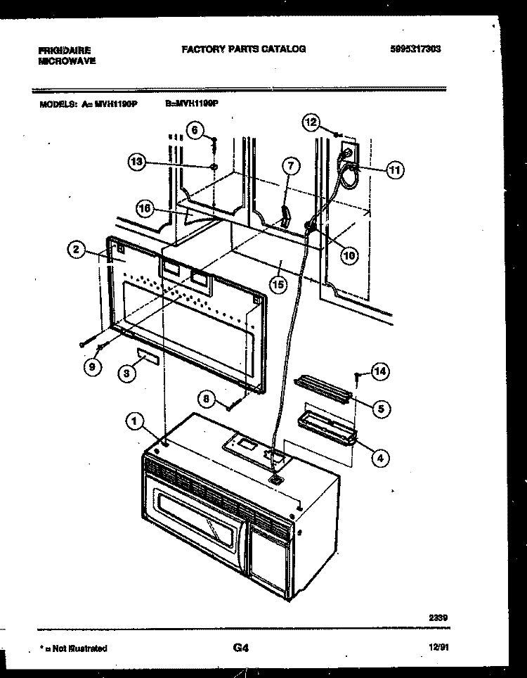 WINDOW MOUNTING PARTS Diagram and Parts List for MVH1190P  Frigidaire Microwave