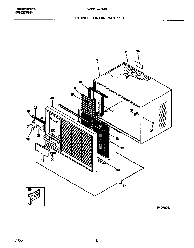 CABINET FRONT AND WRAPPER Diagram and Parts List for WAV157S1A3  Frigidaire Air Conditioner