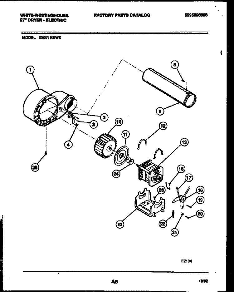 BLOWER AND DRIVE PARTS Diagram and Parts List for DE271KDW5  Frigidaire Dryer